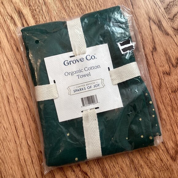 NWT Grove Co. Sparks of Joy Organic Cotton Dish Towel with Fringe Trim HOLIDAY - Picture 3 of 3